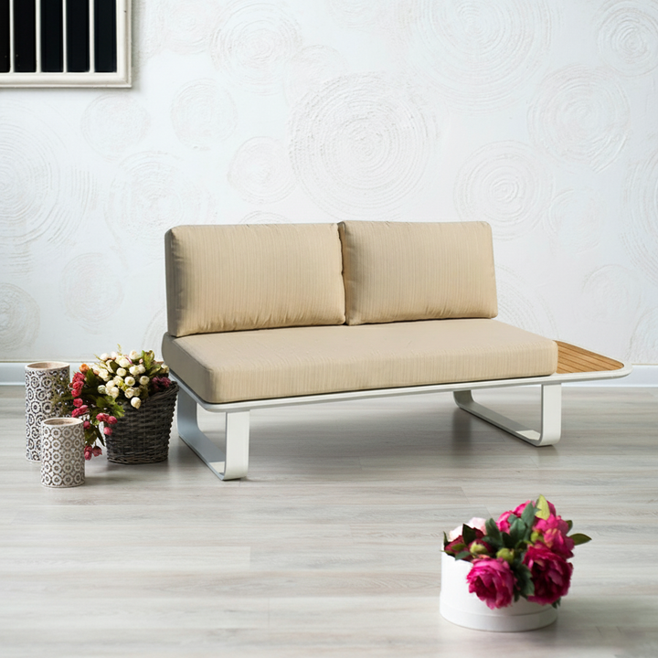 Minimalistisches Outdoor-Teak- und Aluminium-Sofa - 1/2 Sitzer für Terrasse und Garten 