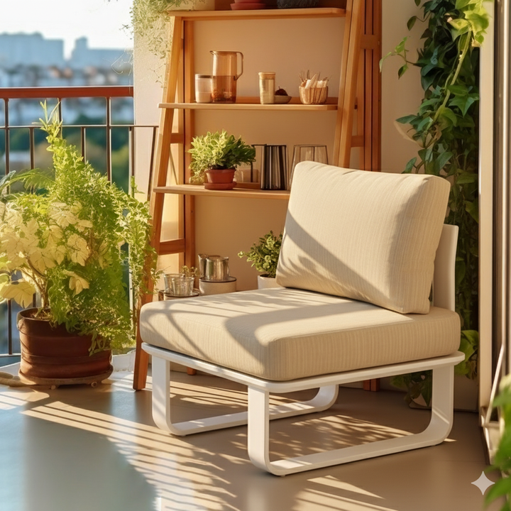 Minimalistisches Outdoor-Teak- und Aluminium-Sofa - 1/2 Sitzer für Terrasse und Garten 