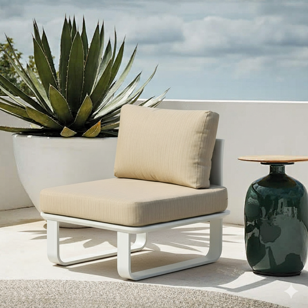 Minimalistisches Outdoor-Teak- und Aluminium-Sofa - 1/2 Sitzer für Terrasse und Garten 