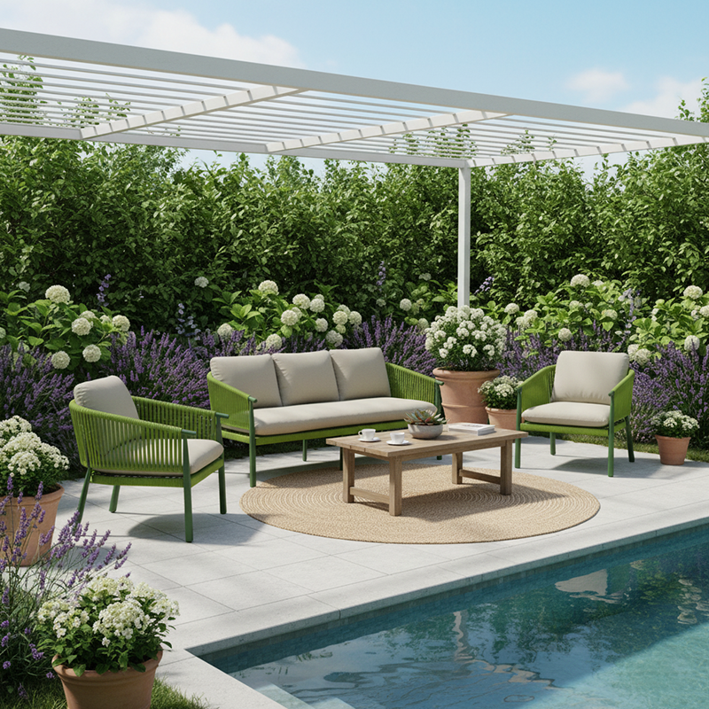 Zeitgenössisches skandinavisches Outdoor-Gartenseil-Sofa - 1/2/3-Sitzer für Balkon &amp; Außenpatio 