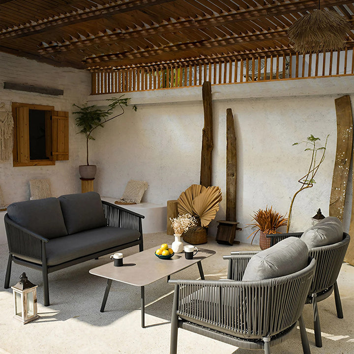 Zeitgenössisches skandinavisches Outdoor-Gartenseil-Sofa - 1/2/3-Sitzer für Balkon &amp; Außenpatio 