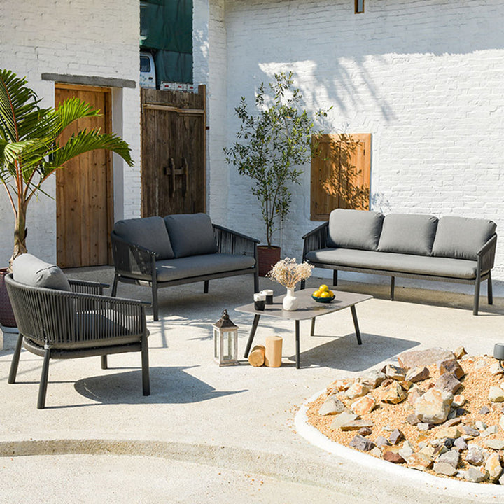 Zeitgenössisches skandinavisches Outdoor-Gartenseil-Sofa - 1/2/3-Sitzer für Balkon &amp; Außenpatio 