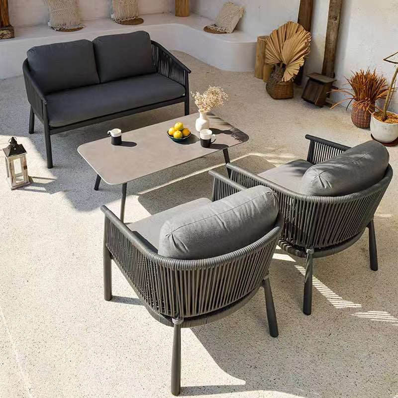 Zeitgenössisches skandinavisches Outdoor-Gartenseil-Sofa - 1/2/3-Sitzer für Balkon &amp; Außenpatio 