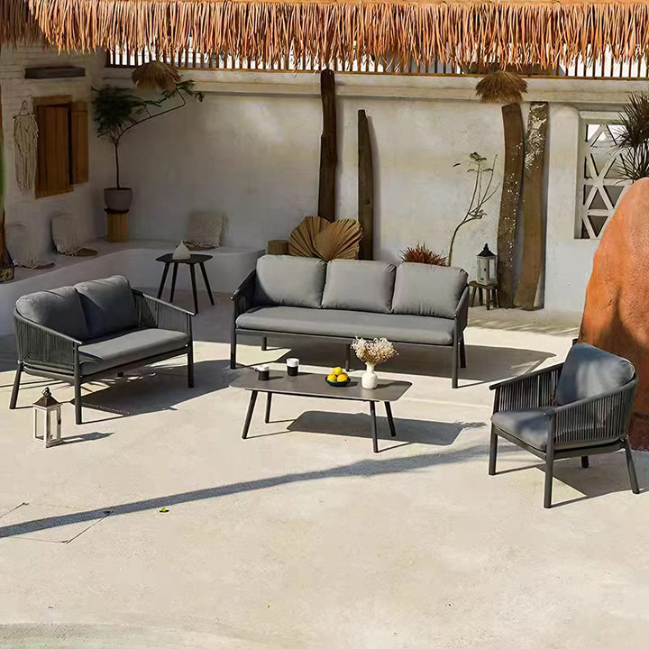 Zeitgenössisches skandinavisches Outdoor-Gartenseil-Sofa - 1/2/3-Sitzer für Balkon &amp; Außenpatio 