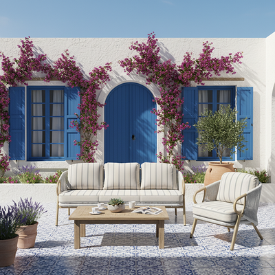 Contemporary Scandinavian Outdoor Garden Resin Sofa - 1/3 Seater For Balcony & Outdoor Patio