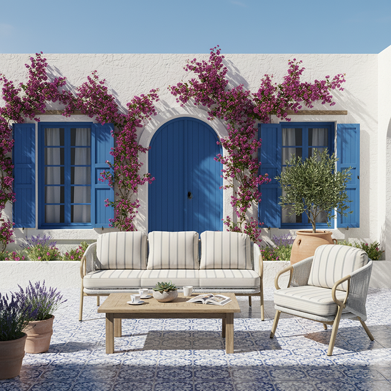 Contemporary Scandinavian Outdoor Garden Resin Sofa - 1/3 Seater For Balcony & Outdoor Patio