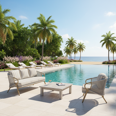 Contemporary Scandinavian Outdoor Garden Resin Sofa - 1/3 Seater For Balcony & Outdoor Patio
