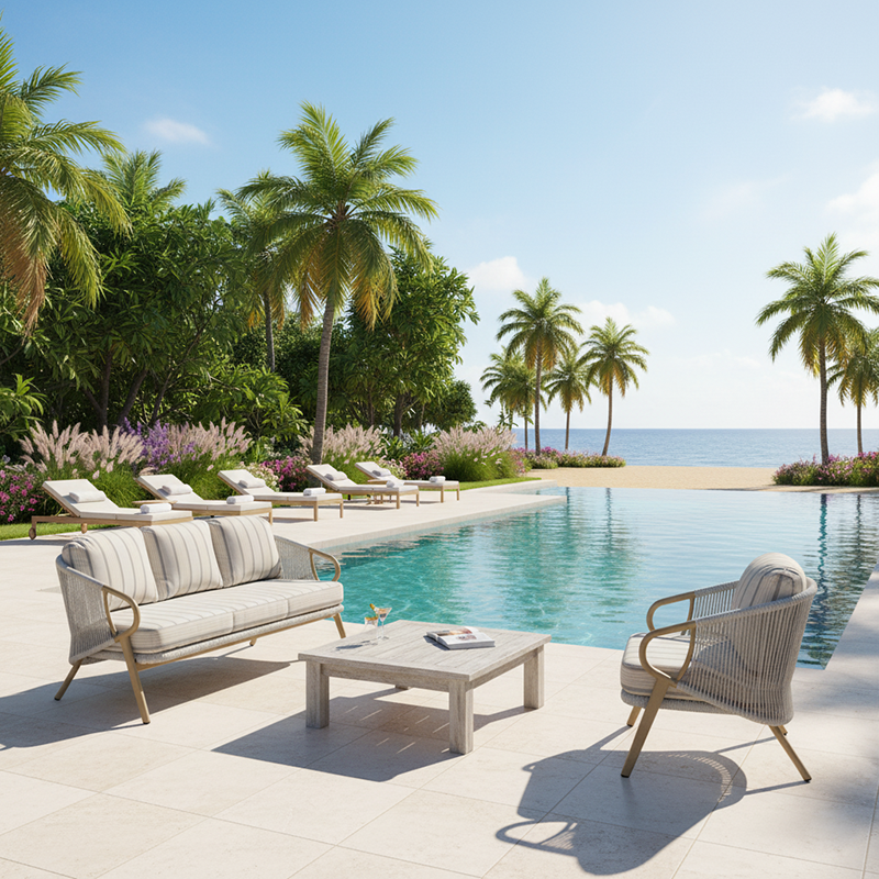 Contemporary Scandinavian Outdoor Garden Resin Sofa - 1/3 Seater For Balcony & Outdoor Patio
