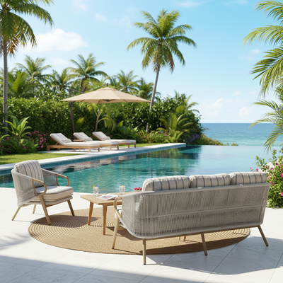 Contemporary Scandinavian Outdoor Garden Resin Sofa - 1/3 Seater For Balcony & Outdoor Patio