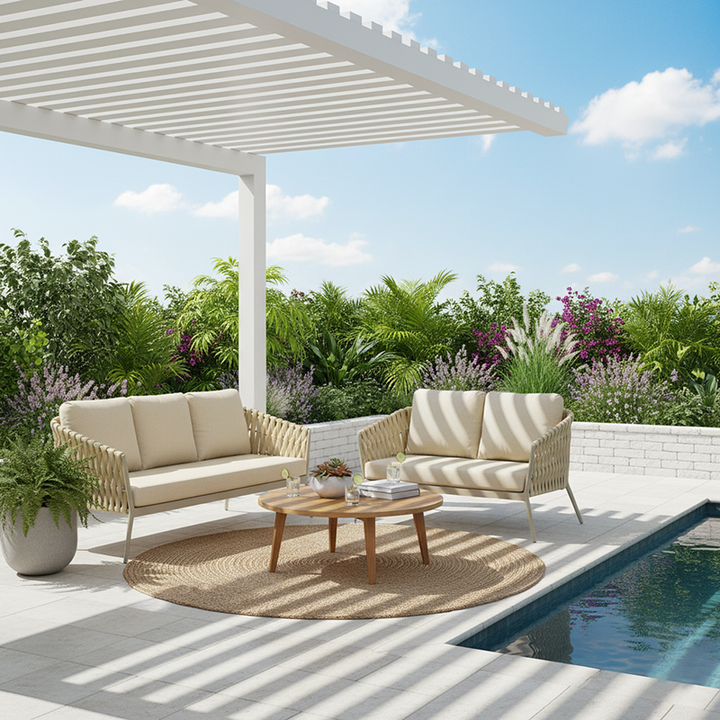Sofá tradicional francés tejido con cuerda para exteriores - 1/2/3 plazas para balcón y patio exterior 