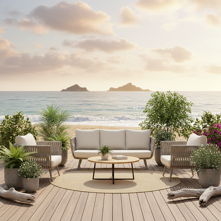 Canapé contemporain en corde tressée pour extérieur scandinave - 1/2/3 places pour balcon et terrasse extérieure 