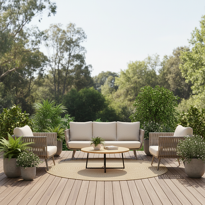 Canapé contemporain en corde tressée pour extérieur scandinave - 1/2/3 places pour balcon et terrasse extérieure 