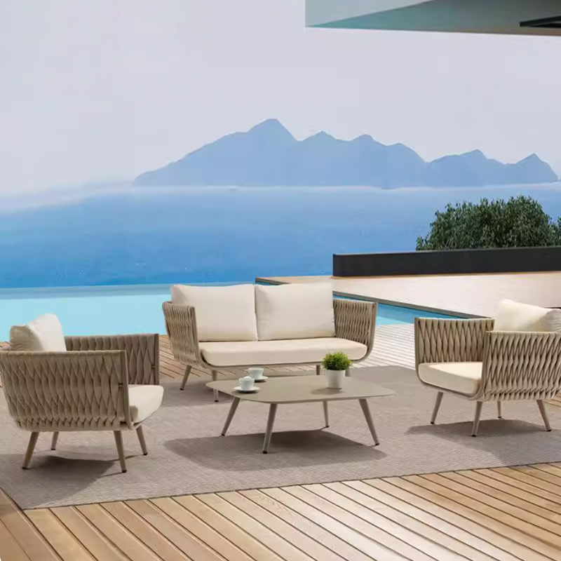 Canapé contemporain en corde tressée pour extérieur scandinave - 1/2/3 places pour balcon et terrasse extérieure 