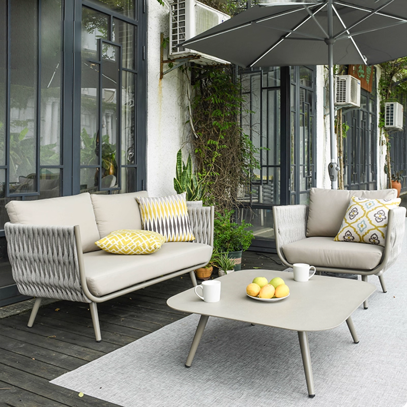 Canapé contemporain en corde tressée pour extérieur scandinave - 1/2/3 places pour balcon et terrasse extérieure 