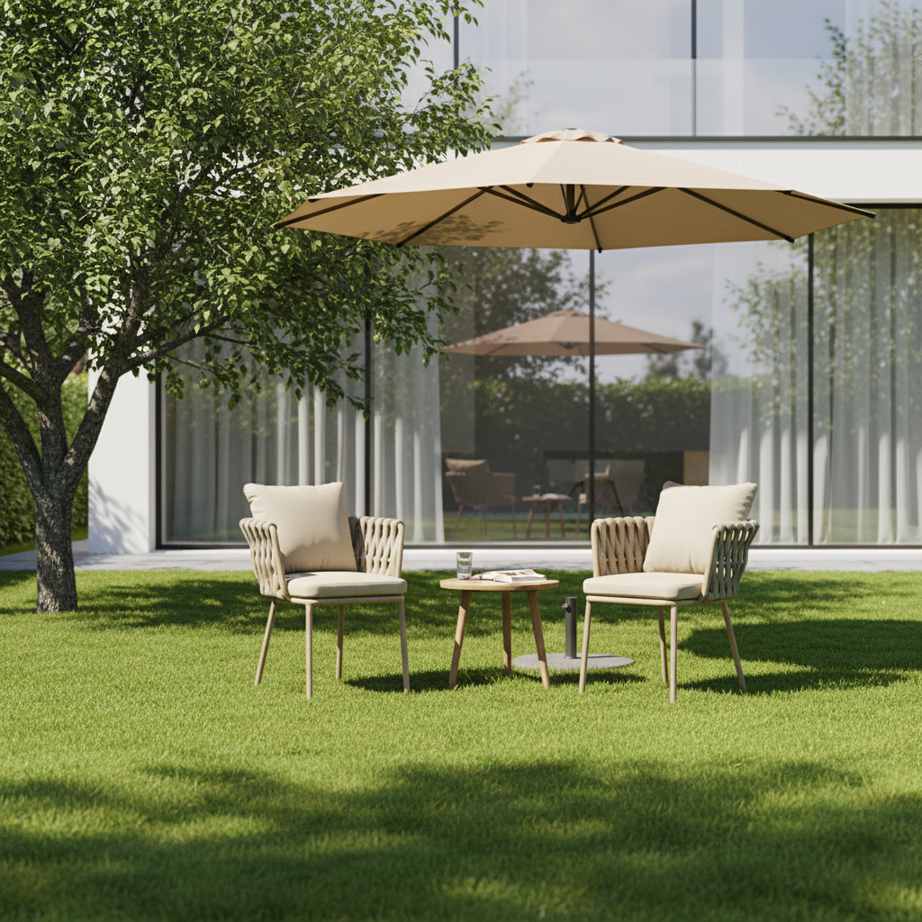 Modern Aluminum Outdoor Dining Chair With Woven Backrest - Waterproof Cushion Accent Chair For Outdoor