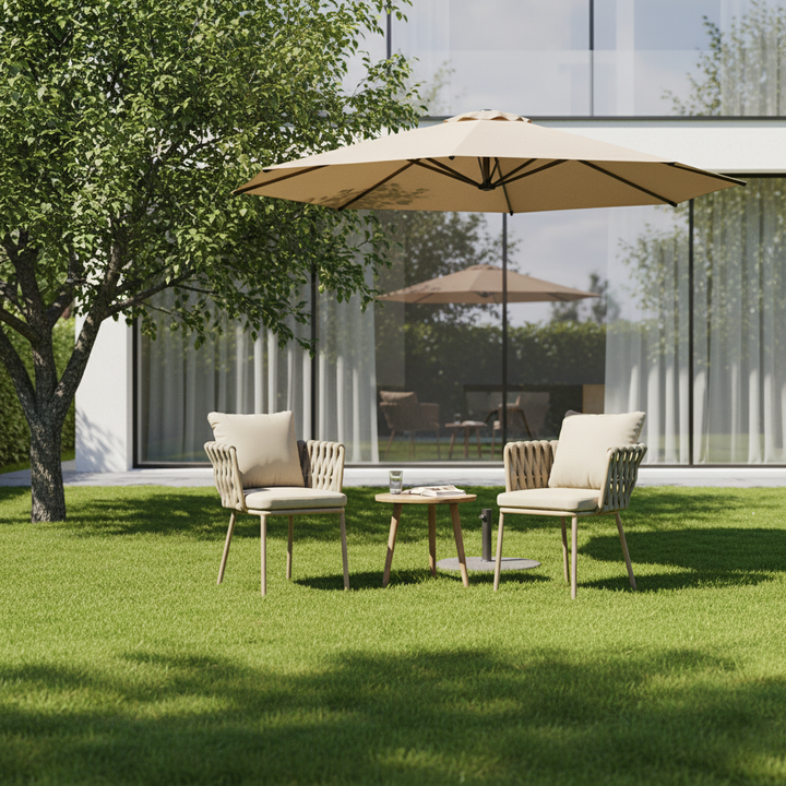 Modern Aluminum Outdoor Dining Chair With Woven Backrest - Waterproof Cushion Accent Chair For Outdoor