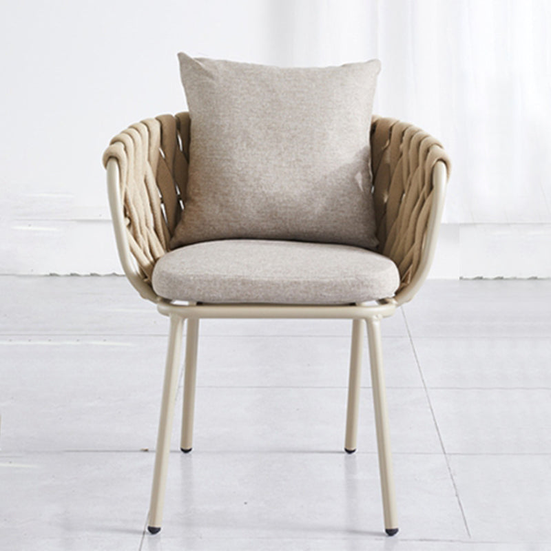Modern Aluminum Outdoor Dining Chair With Woven Backrest - Waterproof Cushion Accent Chair For Outdoor