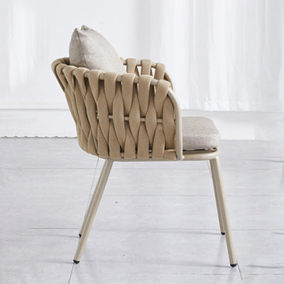 Modern Aluminum Outdoor Dining Chair With Woven Backrest - Waterproof Cushion Accent Chair For Outdoor