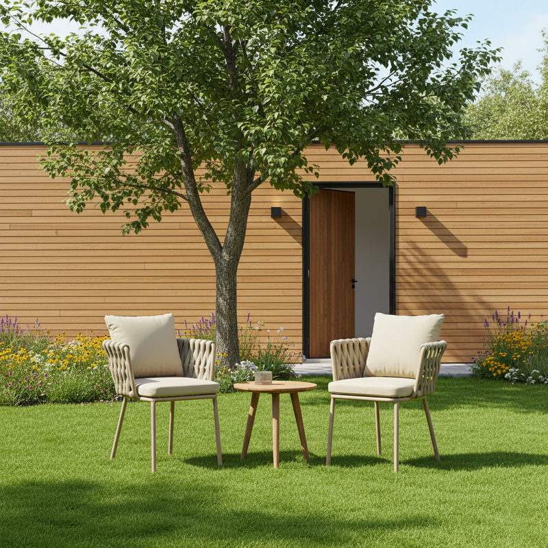 Modern Aluminum Outdoor Dining Chair With Woven Backrest - Waterproof Cushion Accent Chair For Outdoor