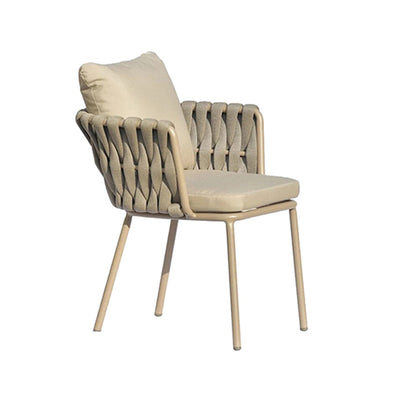 Modern Aluminum Outdoor Dining Chair With Woven Backrest - Waterproof Cushion Accent Chair For Outdoor