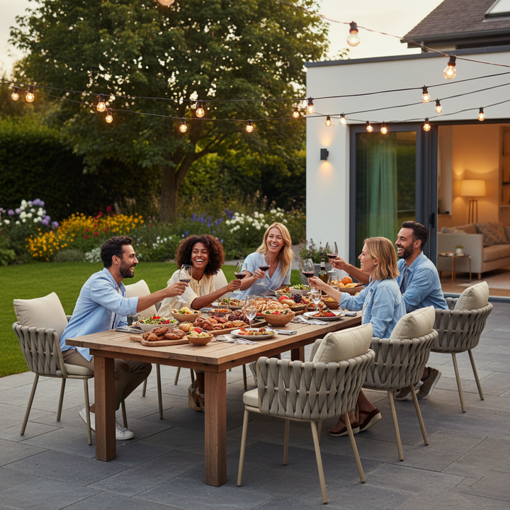 Modern Aluminum Outdoor Dining Chair With Woven Backrest - Waterproof Cushion Accent Chair For Outdoor