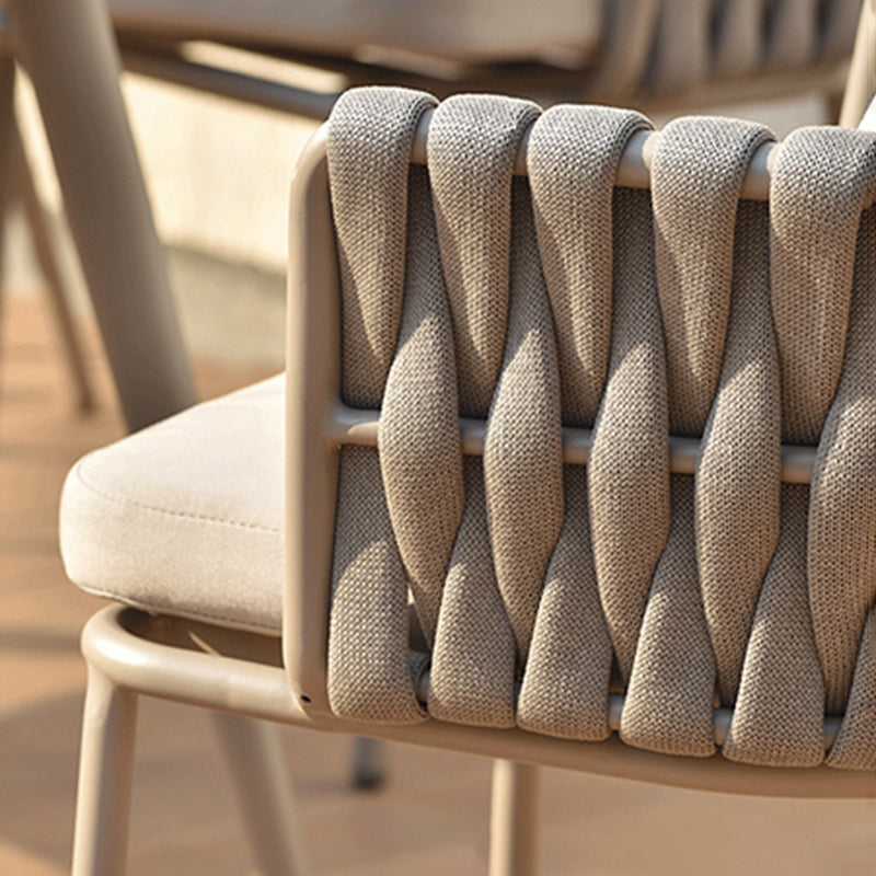 Modern Aluminum Outdoor Dining Chair With Woven Backrest - Waterproof Cushion Accent Chair For Outdoor