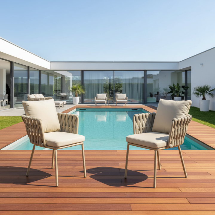 Chaise de salle à manger extérieure moderne en aluminium avec dossier tissé - chaise d'appoint avec coussin imperméable pour l'extérieur 