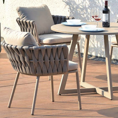 Modern Aluminum Outdoor Dining Chair With Woven Backrest - Waterproof Cushion Accent Chair For Outdoor