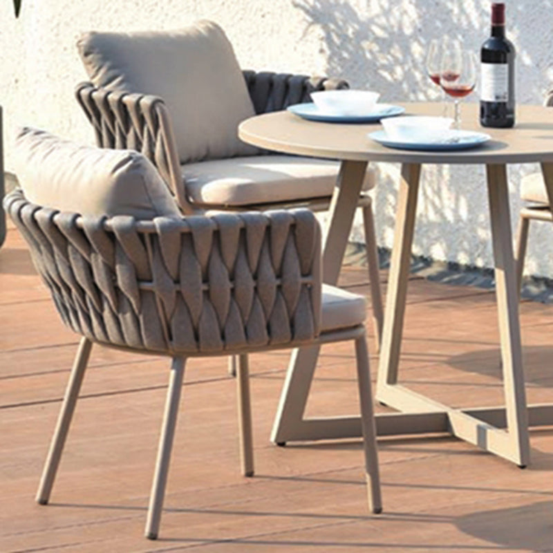 Modern Aluminum Outdoor Dining Chair With Woven Backrest - Waterproof Cushion Accent Chair For Outdoor