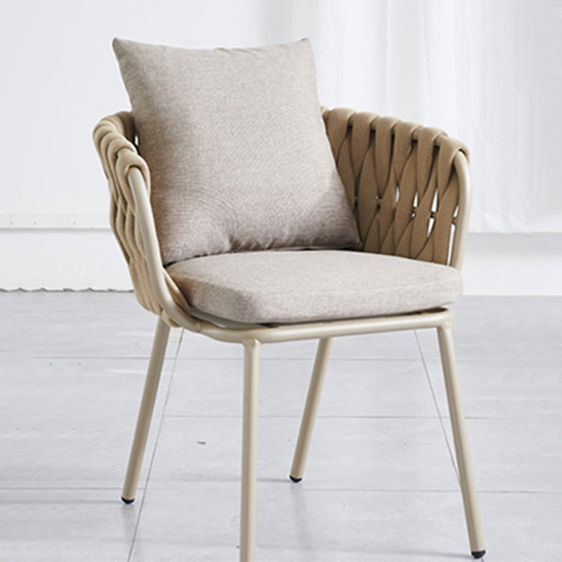 Modern Aluminum Outdoor Dining Chair With Woven Backrest - Waterproof Cushion Accent Chair For Outdoor