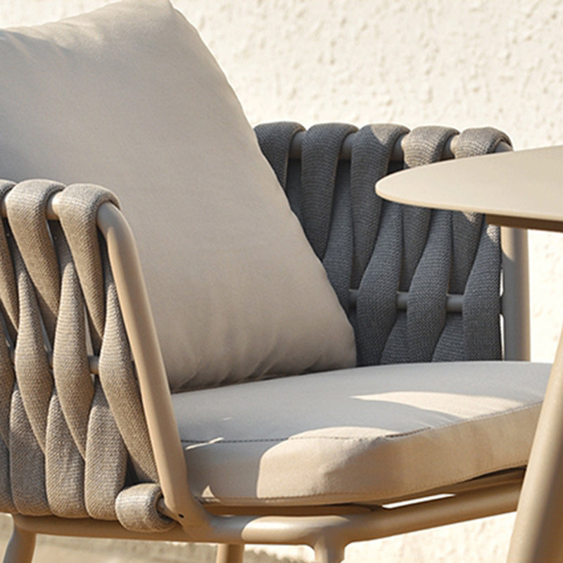 Modern Aluminum Outdoor Dining Chair With Woven Backrest - Waterproof Cushion Accent Chair For Outdoor