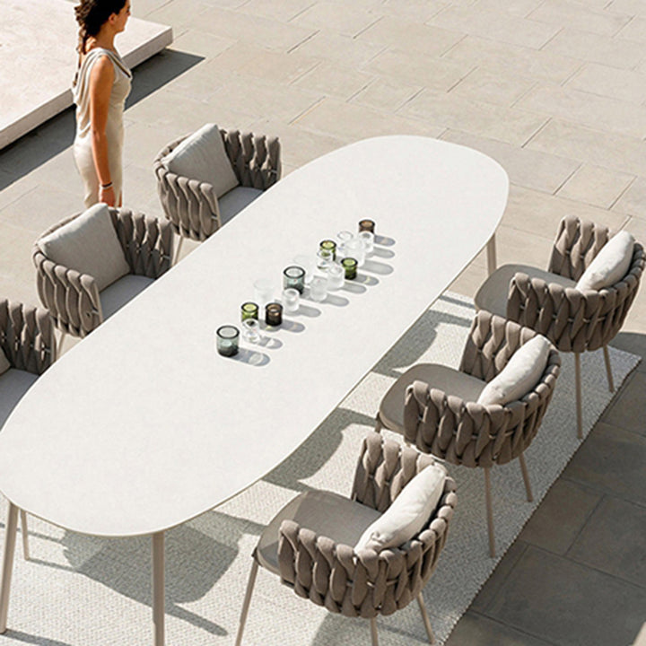 Modern Aluminum Outdoor Dining Chair With Woven Backrest - Waterproof Cushion Accent Chair For Outdoor