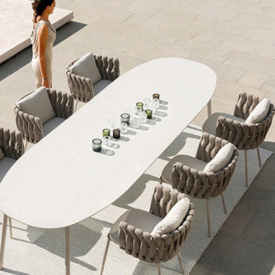 Modern Aluminum Outdoor Dining Chair With Woven Backrest - Waterproof Cushion Accent Chair For Outdoor