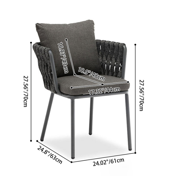 Chaise de salle à manger d'extérieur contemporaine en aluminium - chaise d'accent avec dossier tissé imperméable pour jardin 