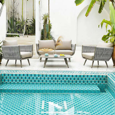 Minimalist Aluminum Side Table - Rectangle Square Accent Table With Sand-Texture Finish For Outdoor