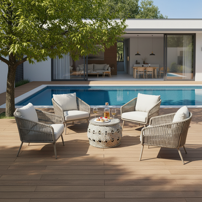 Contemporary Aluminum Outdoor Table - Tempered Glass Surface Coffee Table For Outdoor Patio
