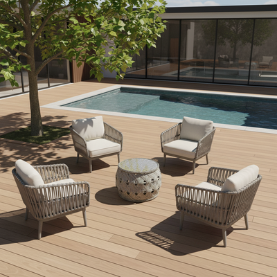 Contemporary Aluminum Outdoor Table - Tempered Glass Surface Coffee Table For Outdoor Patio