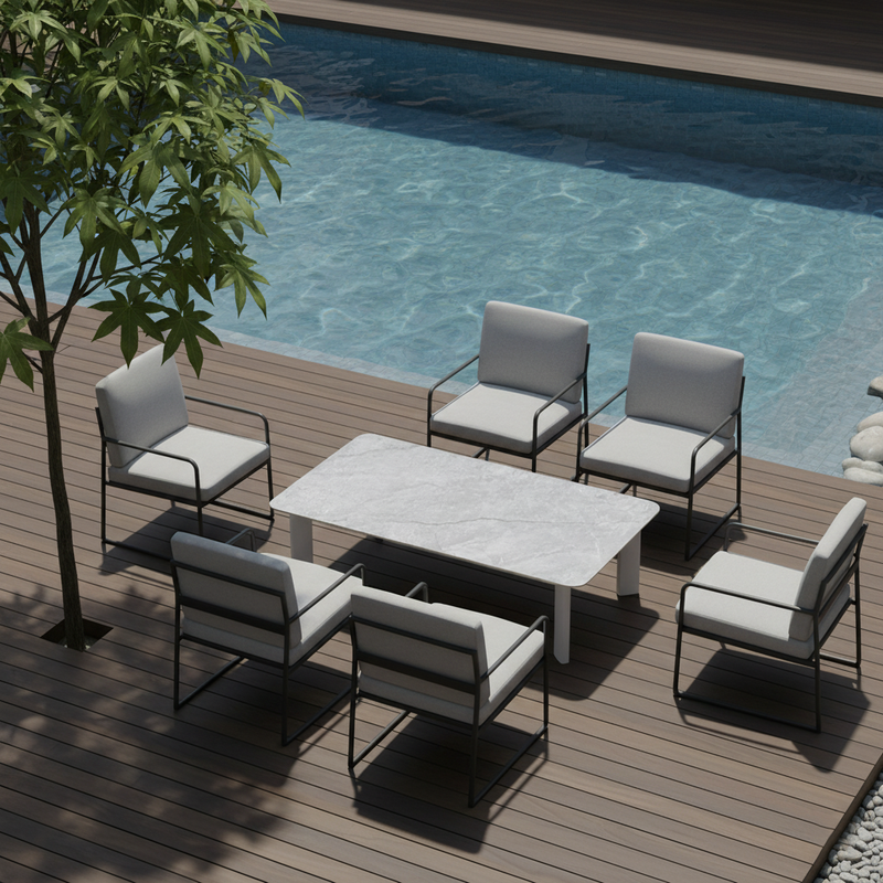 Minimalist Aluminum Alloy Outdoor Table - Scratch-Resistant Sintered Stone Top Outdoor Coffee Table For Outdoor