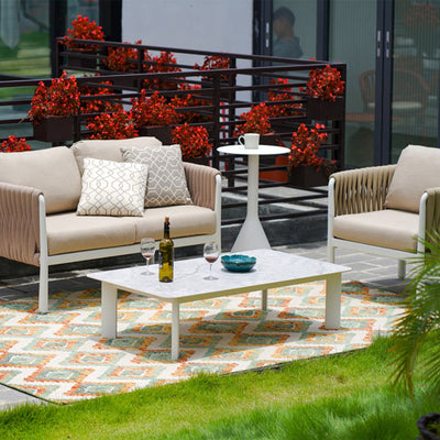 Minimalist Aluminum Alloy Outdoor Table - Scratch-Resistant Sintered Stone Top Outdoor Coffee Table For Outdoor