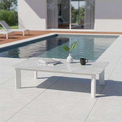 Minimalist Aluminum Alloy Outdoor Table - Scratch-Resistant Sintered Stone Top Outdoor Coffee Table For Outdoor