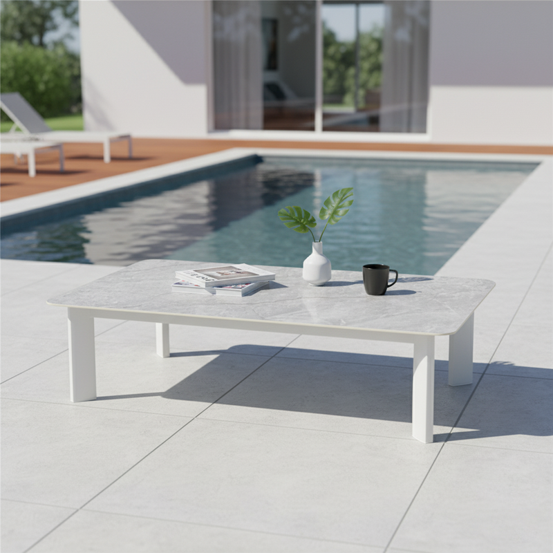 Minimalist Aluminum Alloy Outdoor Table - Scratch-Resistant Sintered Stone Top Outdoor Coffee Table For Outdoor