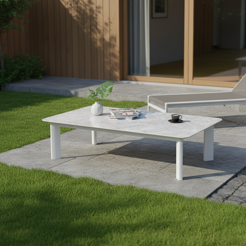 Minimalist Aluminum Alloy Outdoor Table - Scratch-Resistant Sintered Stone Top Outdoor Coffee Table For Outdoor