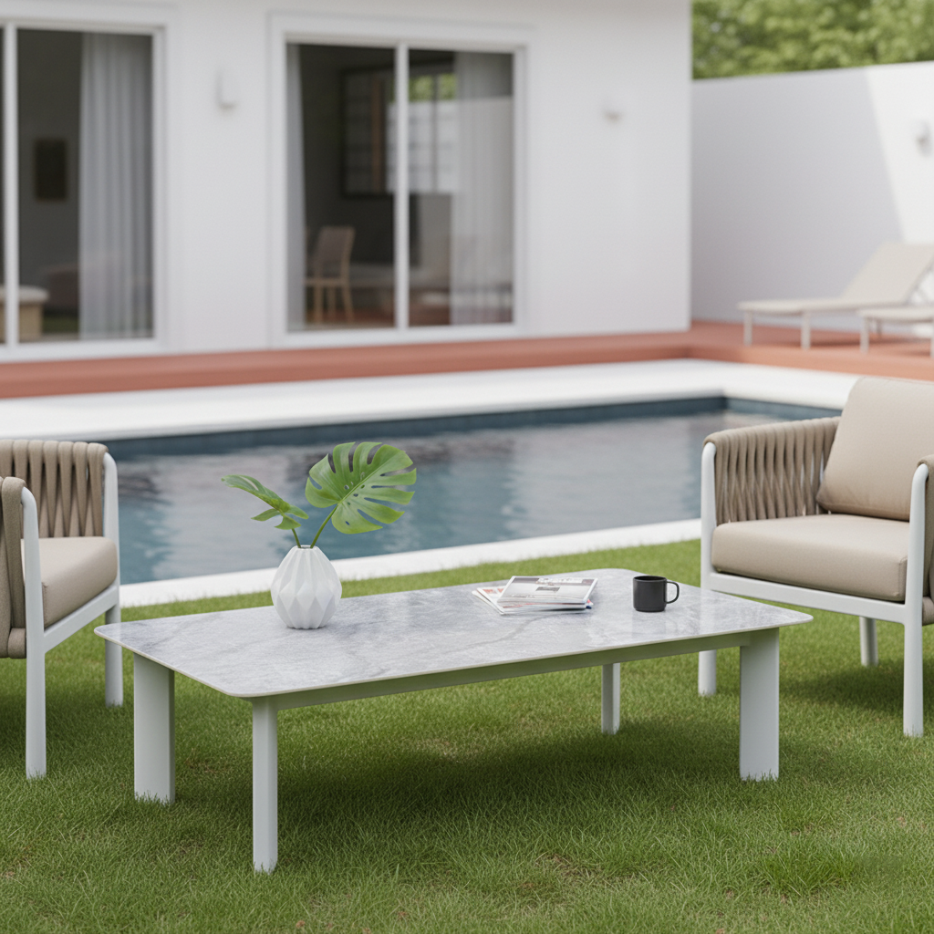 Minimalist Aluminum Alloy Outdoor Table - Scratch-Resistant Sintered Stone Top Outdoor Coffee Table For Outdoor