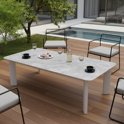 Minimalist Aluminum Alloy Outdoor Table - Scratch-Resistant Sintered Stone Top Outdoor Coffee Table For Outdoor