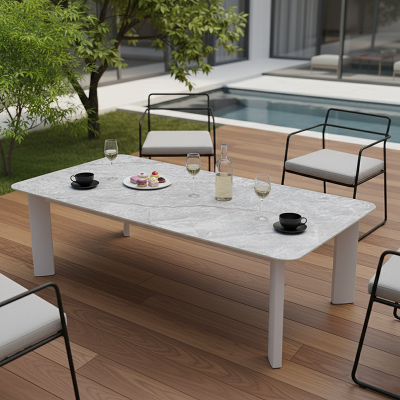 Minimalist Aluminum Alloy Outdoor Table - Scratch-Resistant Sintered Stone Top Outdoor Coffee Table For Outdoor