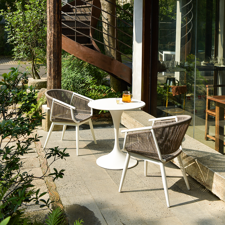 Chaise de loisirs d'extérieur contemporaine en rotin PE - Chaise de salle à manger extérieure confortable pour l'extérieur 