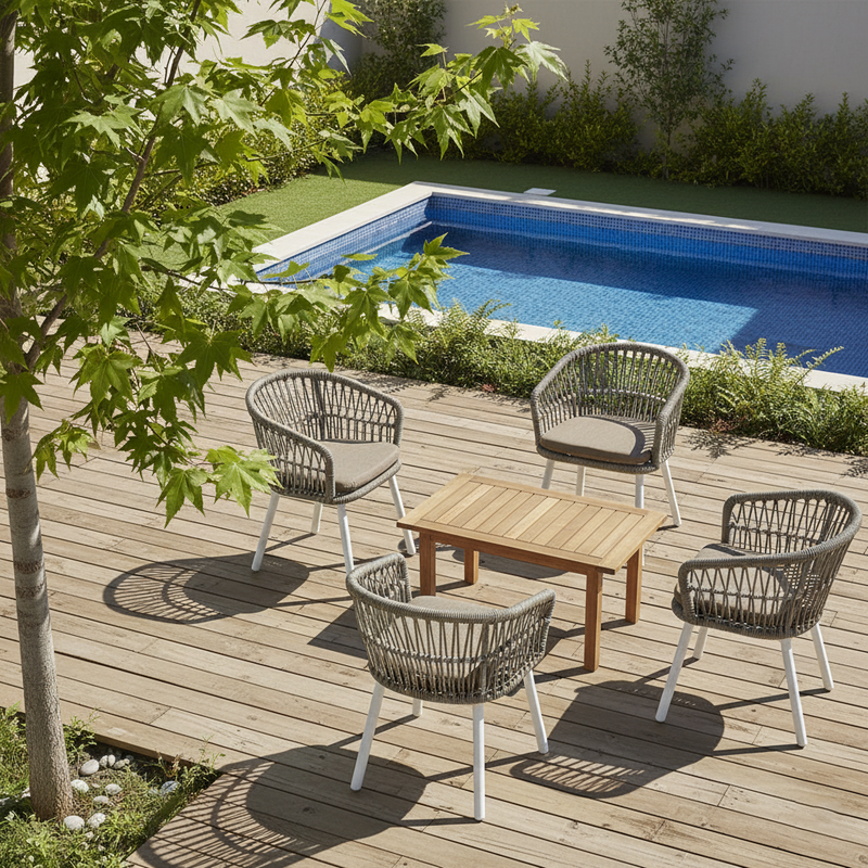 Contemporary Outdoor Lounge Chair - Comfortable Rope Weave Dining Chair For Outdoor Patio