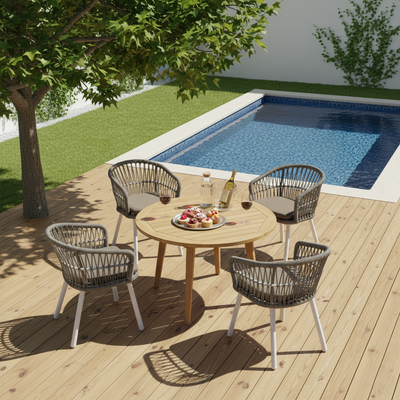 Contemporary Outdoor Lounge Chair - Comfortable Rope Weave Dining Chair For Outdoor Patio
