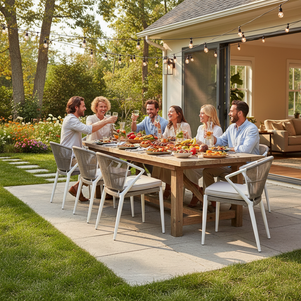 Silla de comedor al aire libre contemporánea - Sillón de aluminio tejido en ratán PE para jardín 