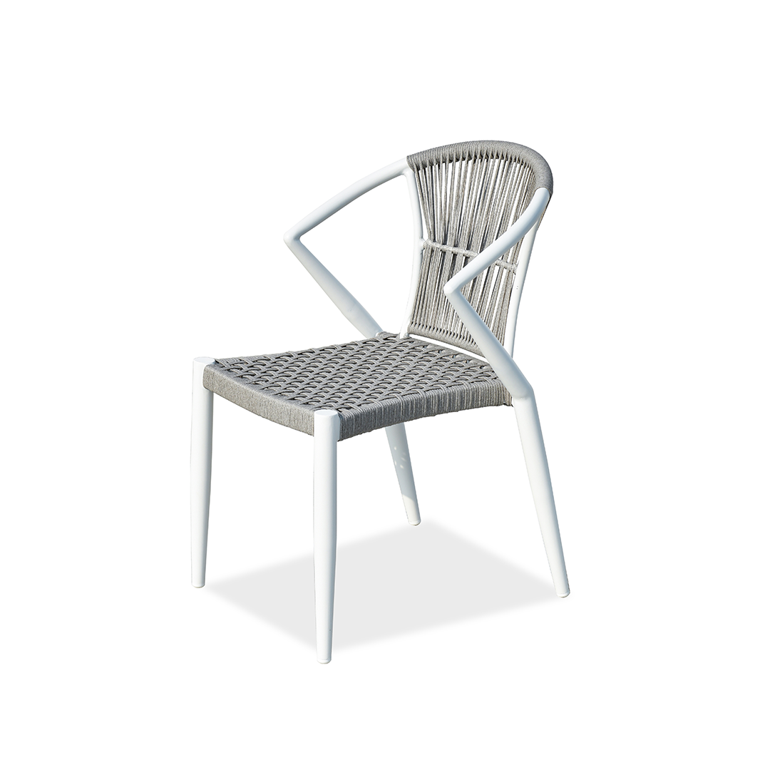 Silla de comedor al aire libre contemporánea - Sillón de aluminio tejido en ratán PE para jardín 